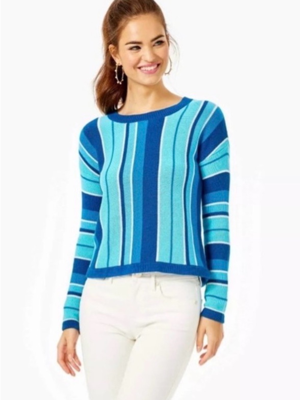 Lilly Pulitzer Blue & Aqua Striped Crewneck Sweater